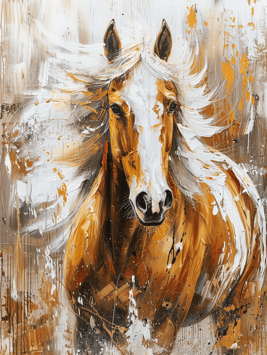 Premium Wandbild - Tiere | Abstraktes Öl-Gemälde braunes Pferd