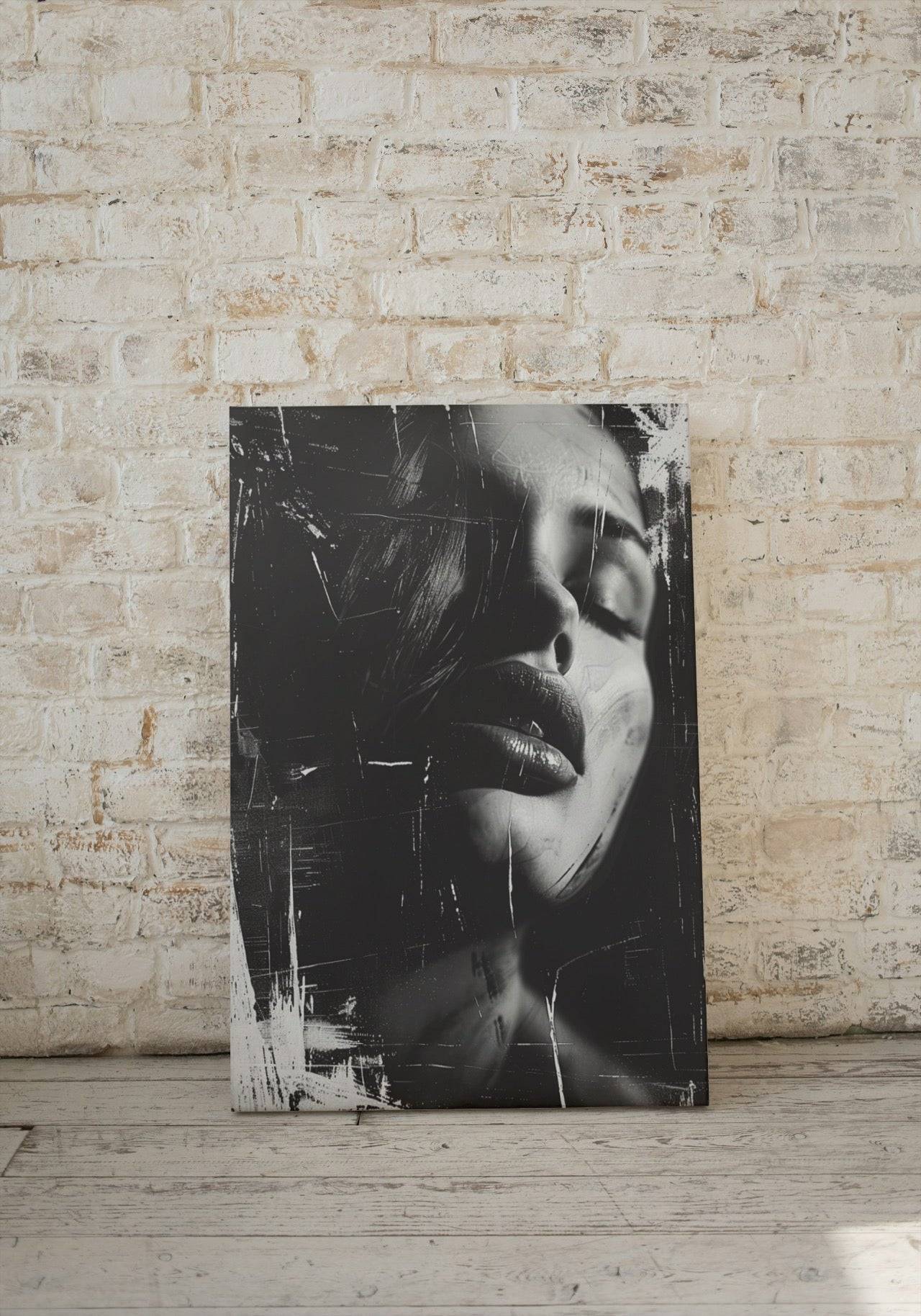 Premium Wandbild - Porträt | Abstraktes schwarz-weiß Porträt einer Frau