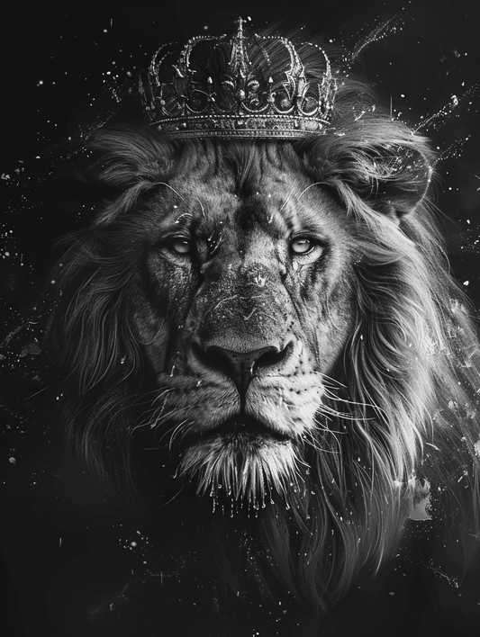 Premium Wandbild - Tiere | Kunstwerk schwarz-weiß Löwe mit Krone