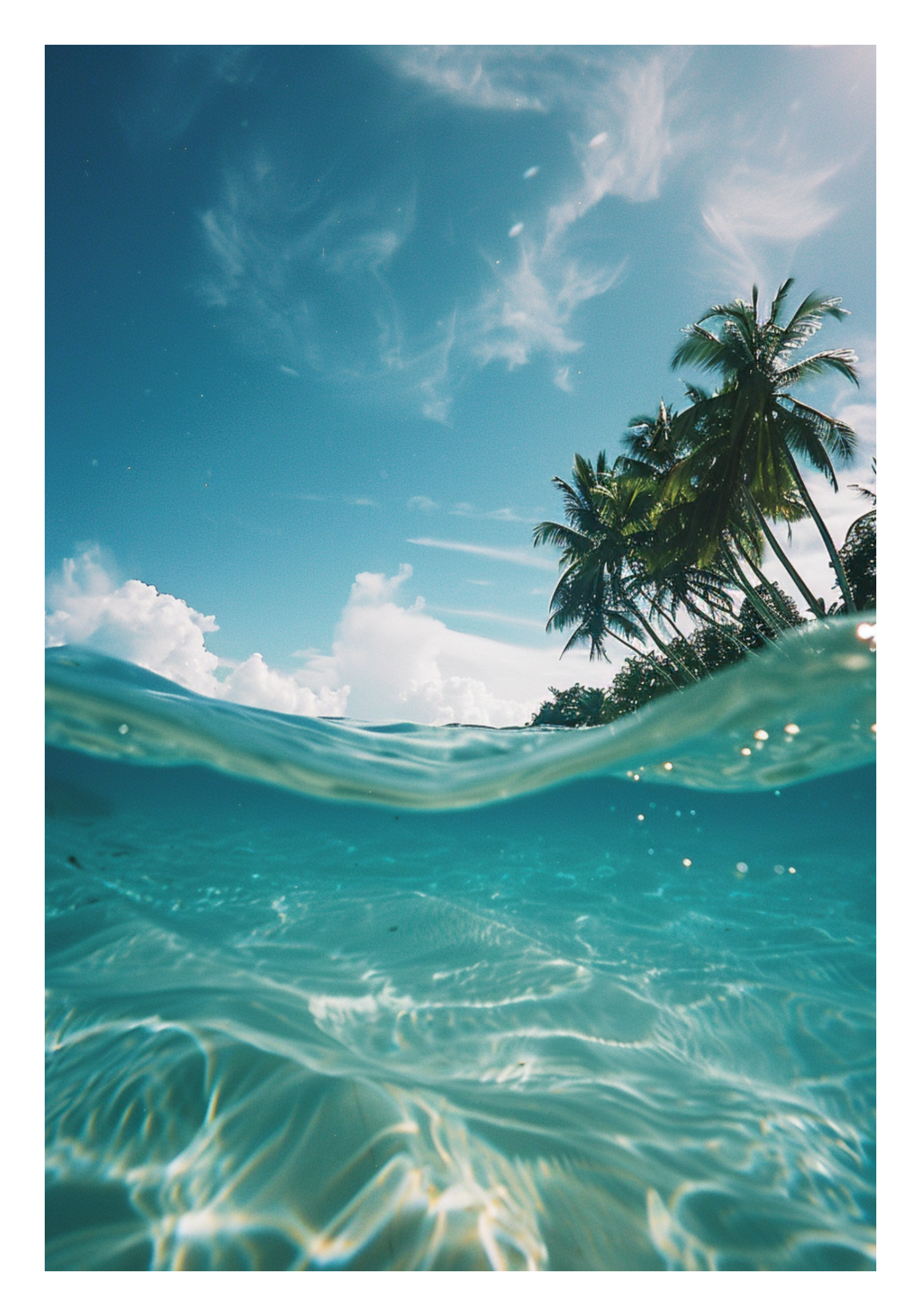 Poster - Meerblick und Palmen unter Wasser - Strandposter 004