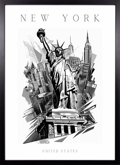 Poster - New York - Freiheitsstatue - schwarz-weiß Stadtposter 002