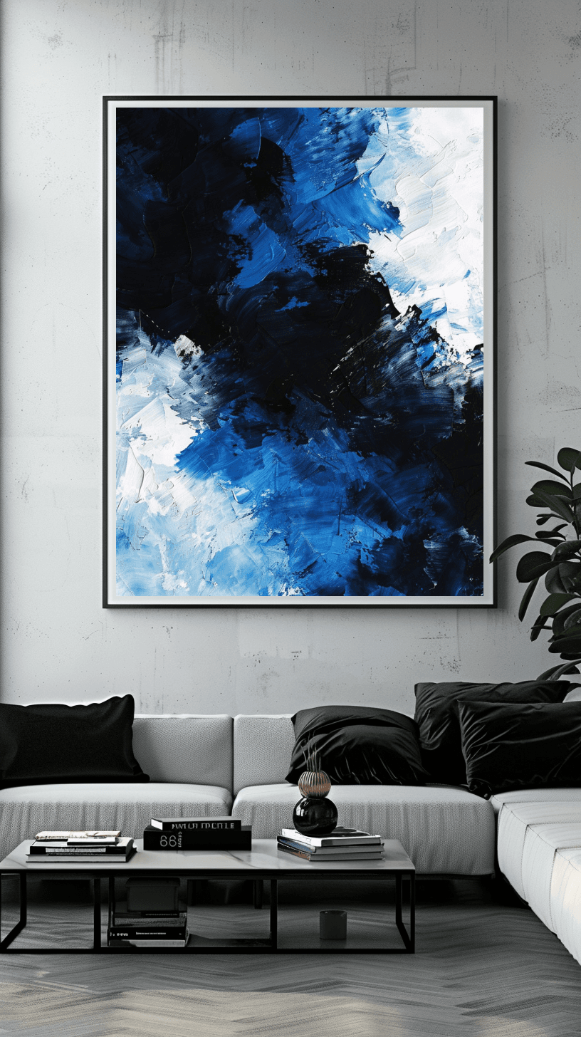 Premium Wandbild - Abstrakt | Kunstwerk in blau, weiß und schwarz