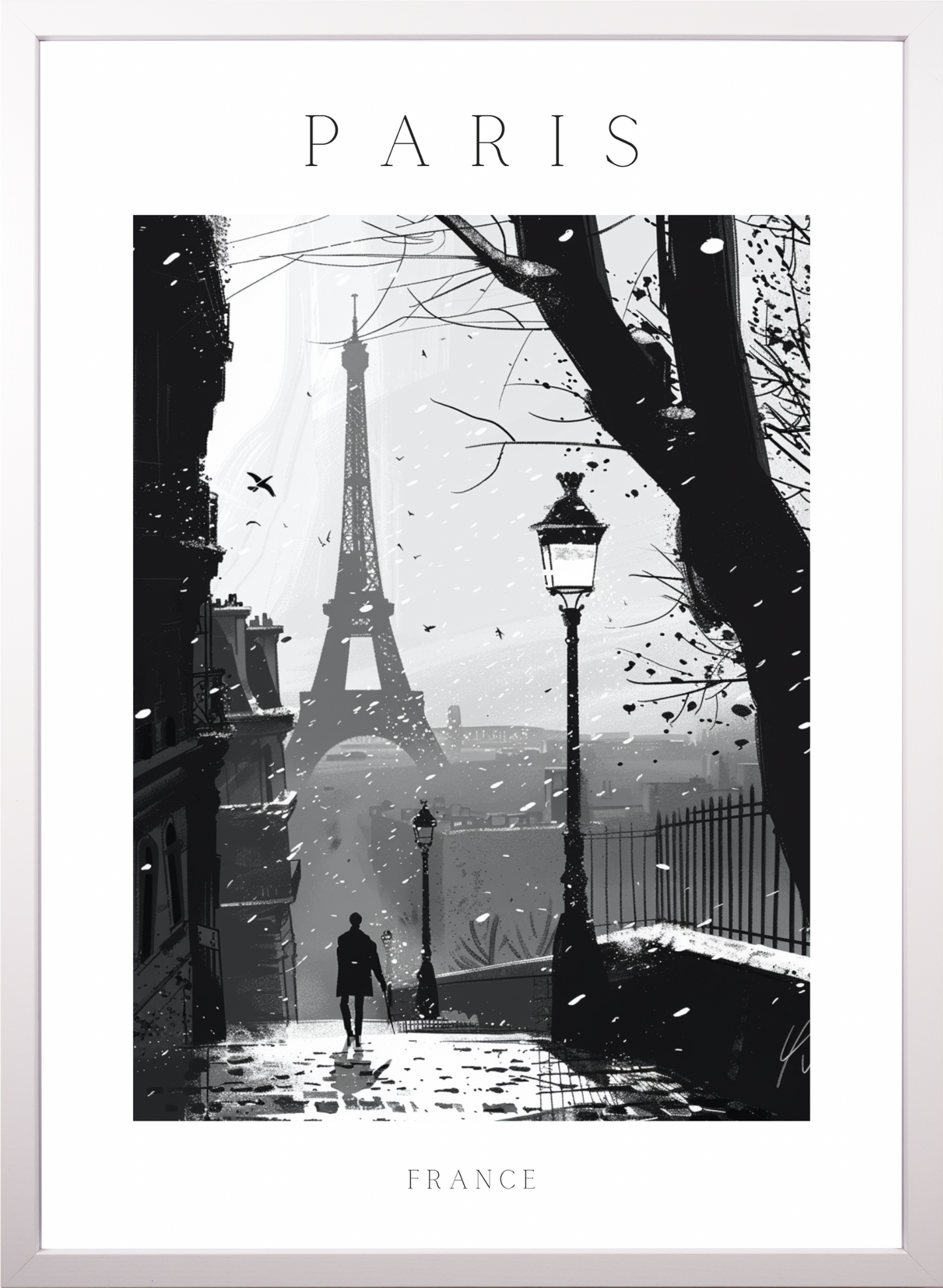 Poster - Paris - Eiffelturm - schwarz-weiß Stadtposter 009