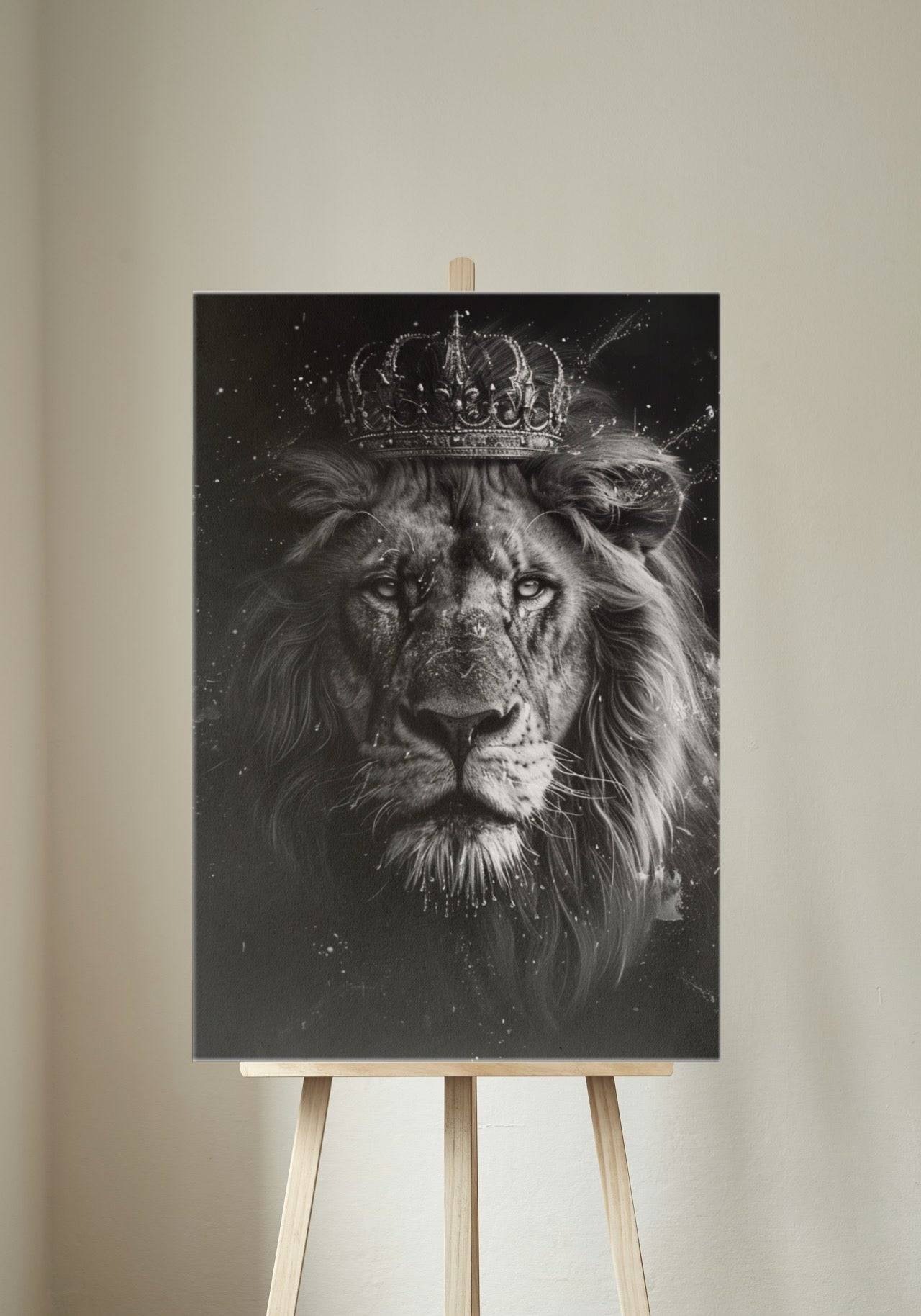 Premium Wandbild - Tiere | Kunstwerk schwarz-weiß Löwe mit Krone