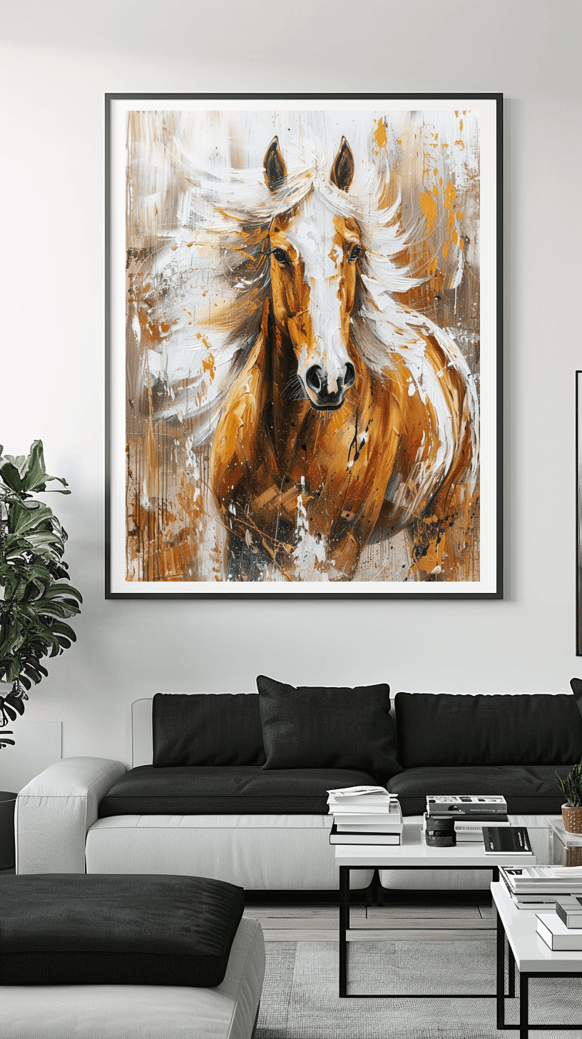 Wohnzimmer Wandbild - Tiere | Abstraktes Öl-Gemälde braunes Pferd