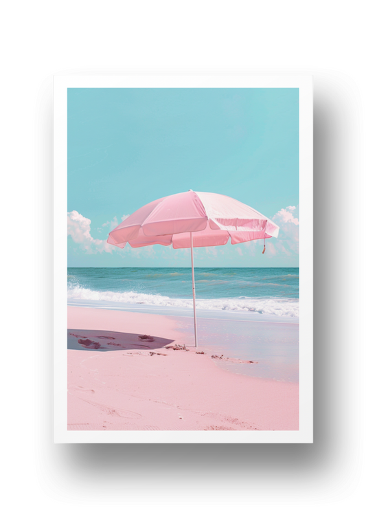 Poster - Pinker Strandschirm am Strand - Strandposter 006