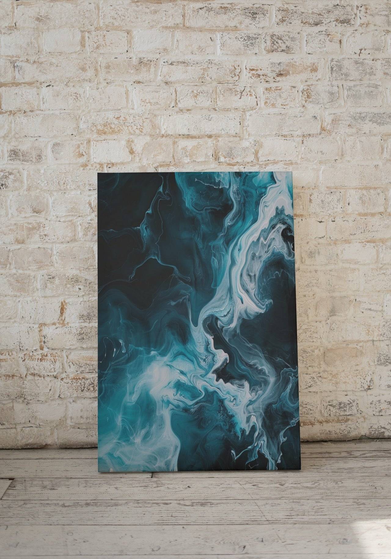 Premium Wandbild - Abstrakt | Abstraktes Kunstwerk blaues Liquid