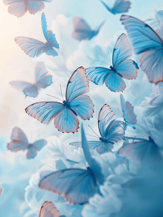Premium Wandbild - Natur | Kunstwerk hellblaue Schmetterlinge