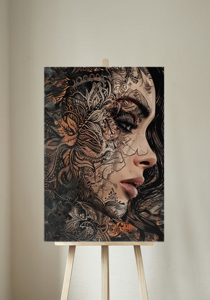 Premium Wandbild - Abstrakt | Kunstwerk Portrait Frau mit Tattoos