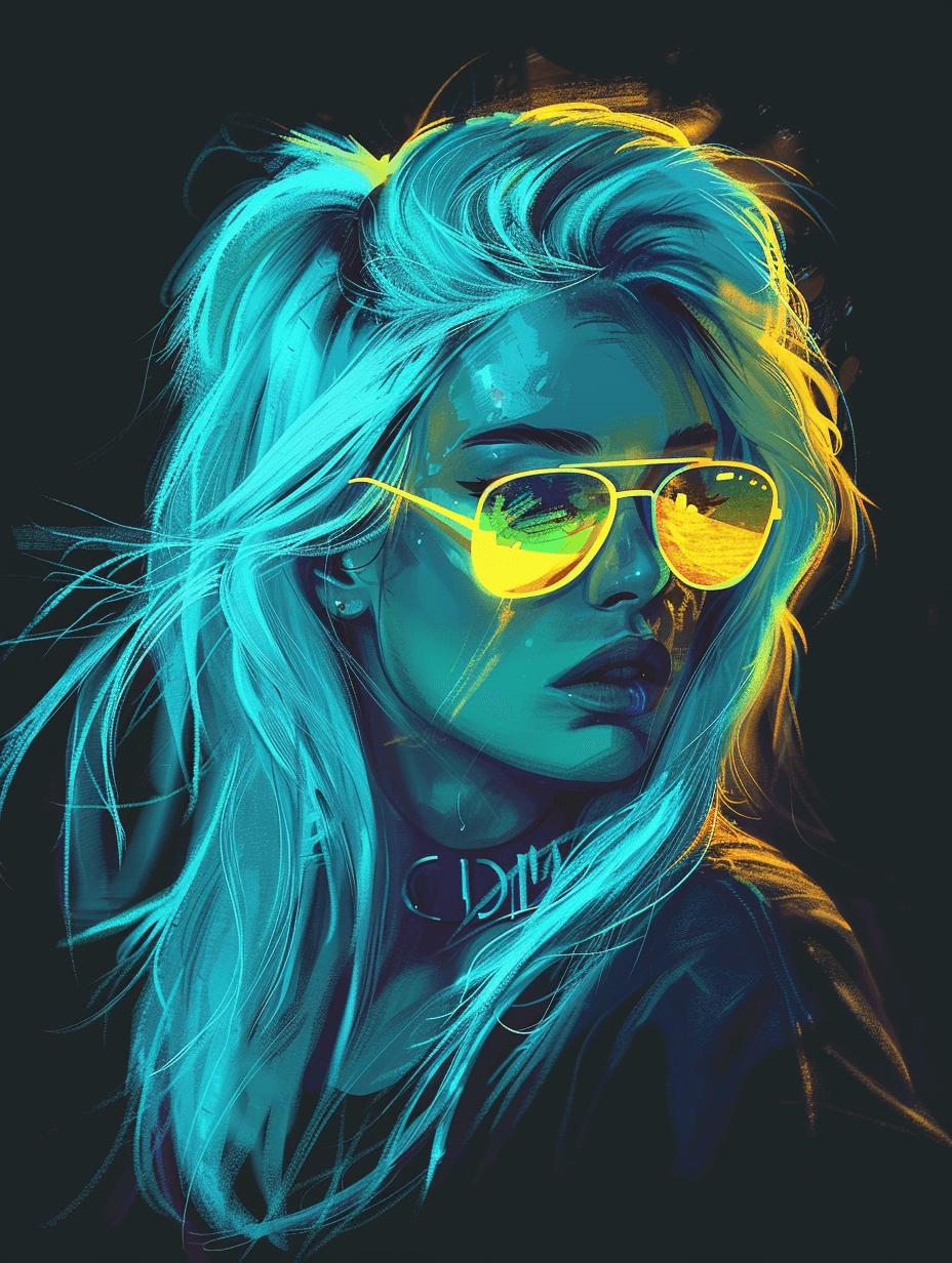 Premium Wandbild - Abstrakt | Kunstwerk Neon Portrait Frau mit Sonnenbrille