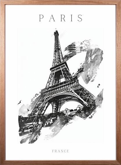 Poster - Paris - Eiffelturm - schwarz-weiß Stadtposter 008