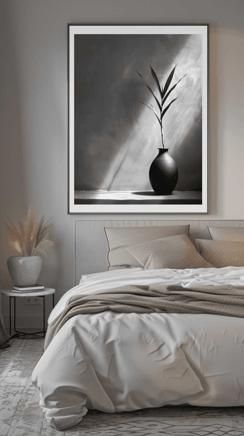 Schlafzimmer Wandbild - Scandinavian Style | Kunstwerk Vase in schwarz-weiß