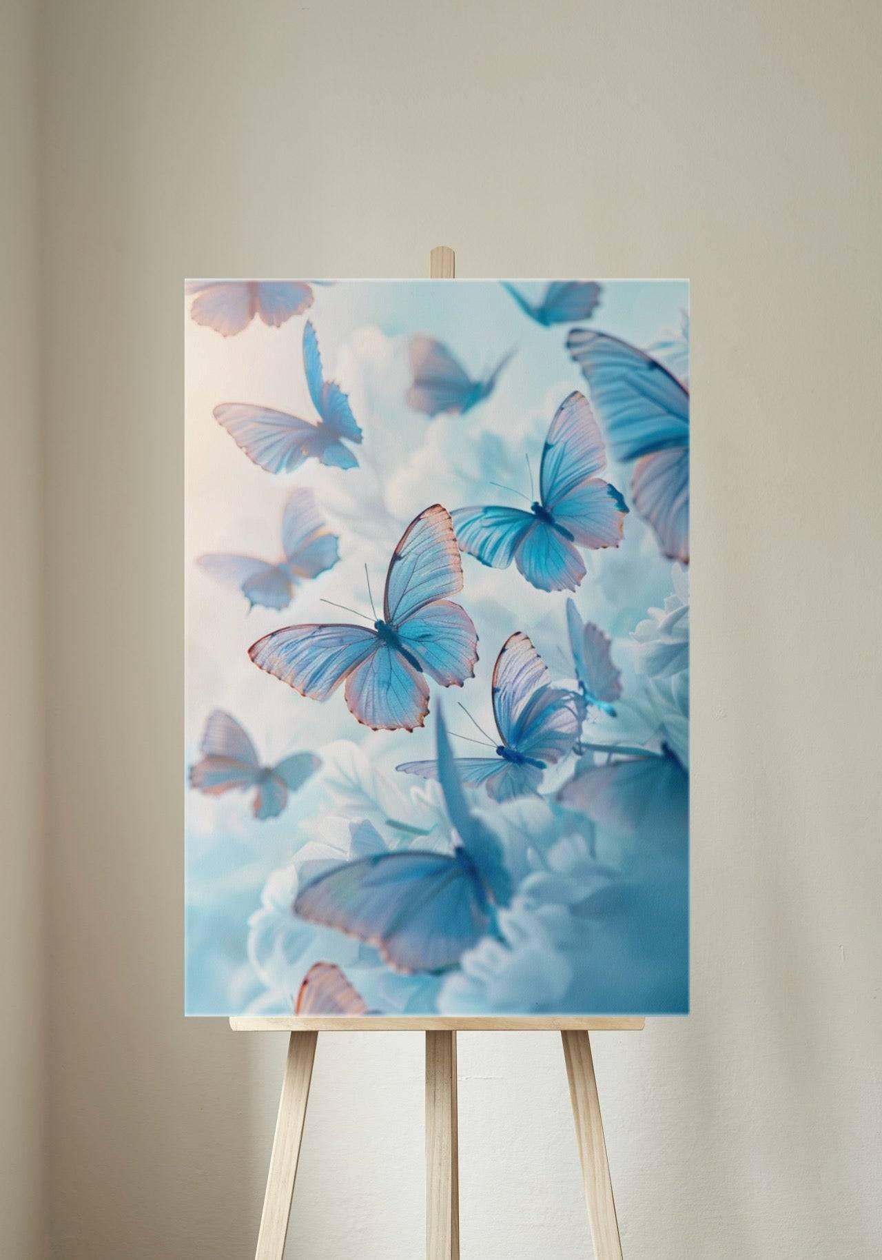 Premium Wandbild - Natur | Kunstwerk hellblaue Schmetterlinge