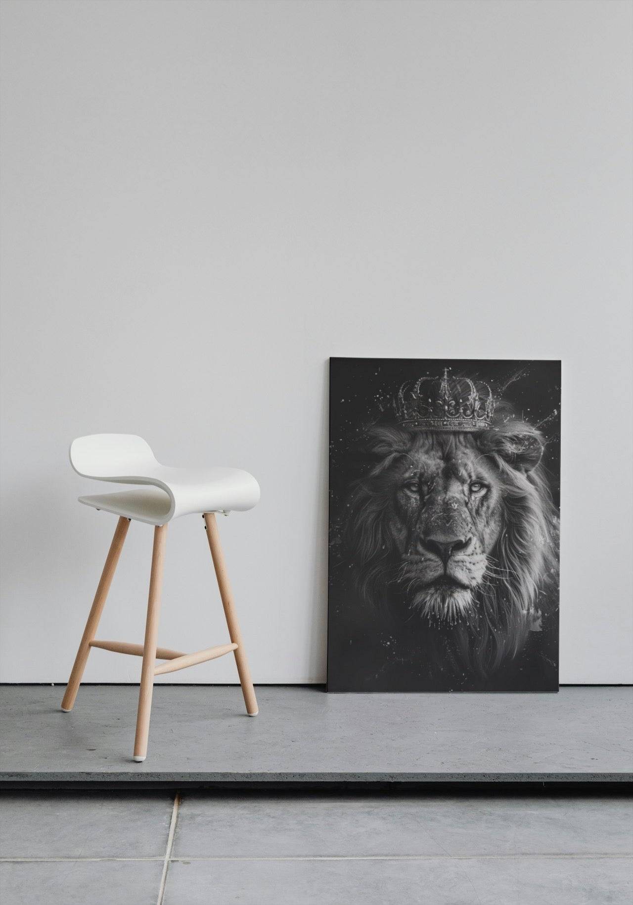 Premium Wandbild - Tiere | Kunstwerk schwarz-weiß Löwe mit Krone