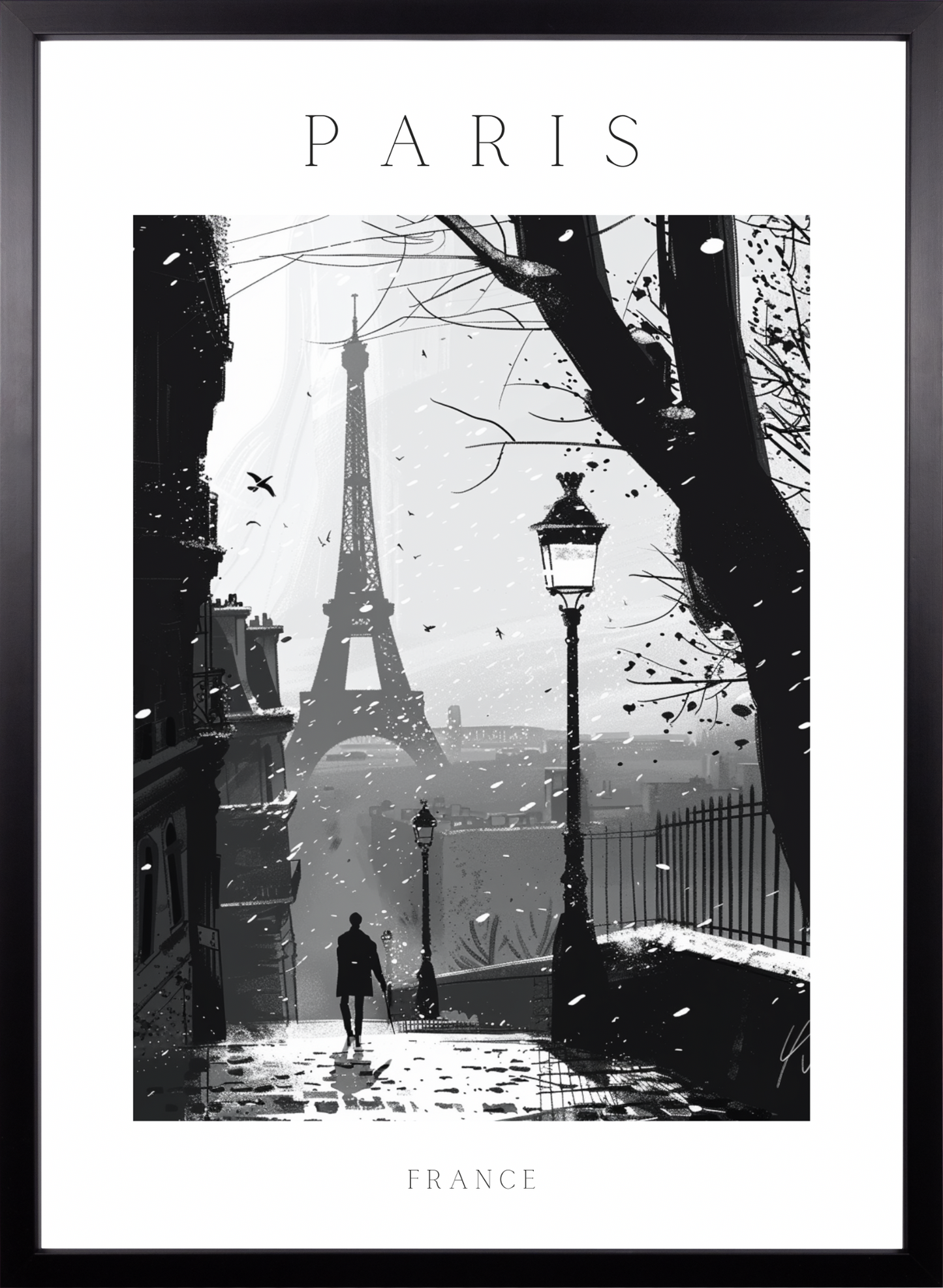 Poster - Paris - Eiffelturm - schwarz-weiß Stadtposter 009