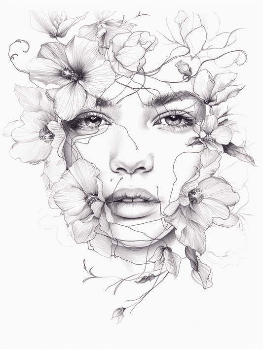 Premium Wandbild - Abstrakt | Porträt Frau mit Blumengesicht