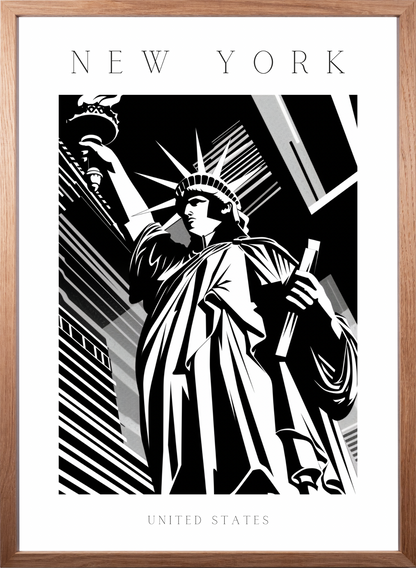 Poster - New York - Freiheitsstatue - schwarz-weiß Stadtposter 001