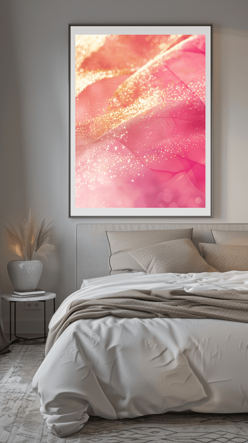 Schlafzimmer Wandbild - Abstrakt | Kunstwerk in rosa und gold