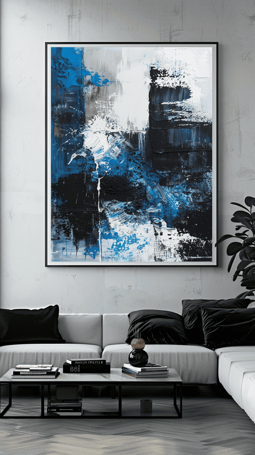 Premium Wandbild - Abstrakt | Kunstwerk in blau, weiß und schwarz