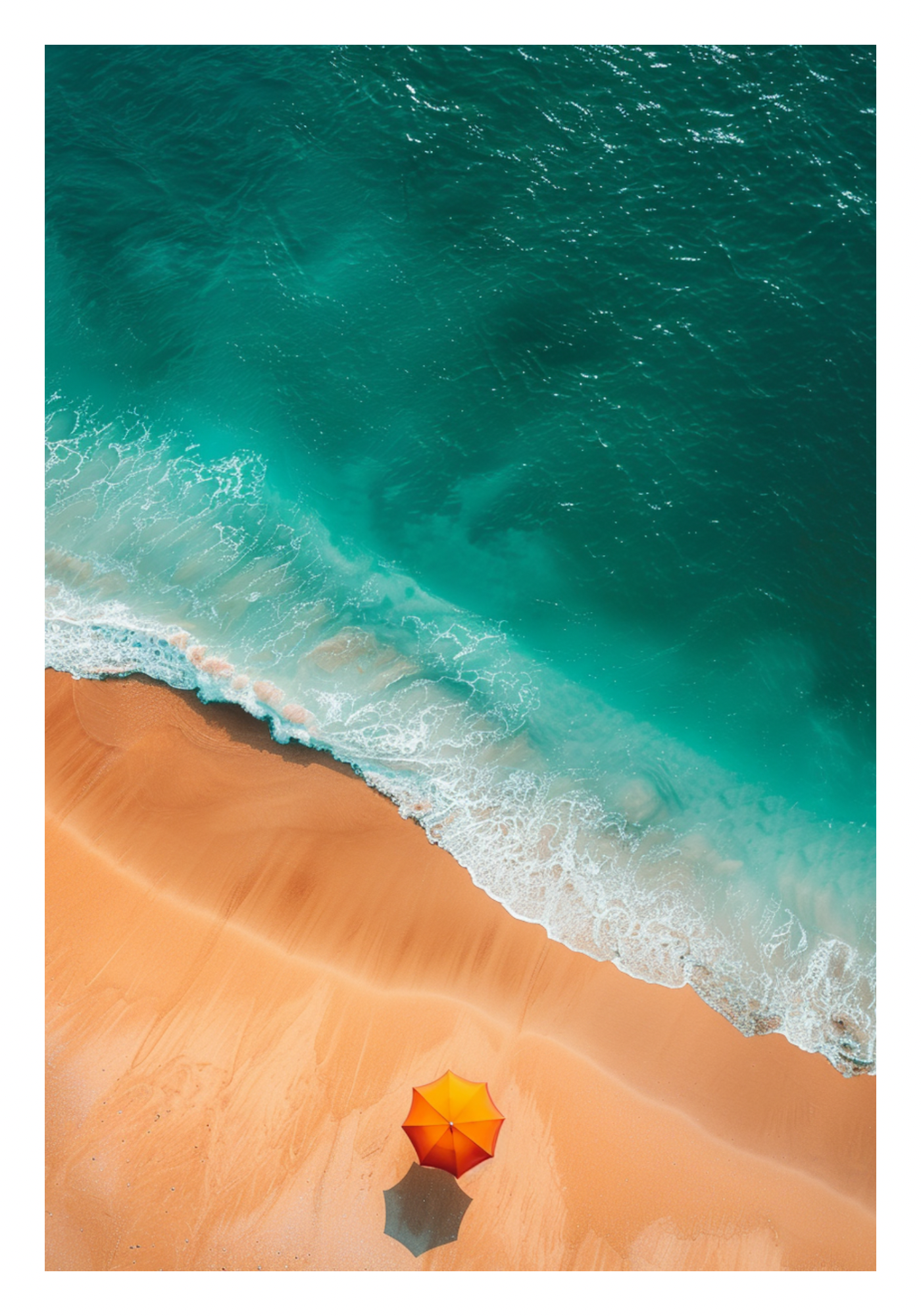 Poster - Orangener Strandschirm am Strand - Drone View  - Strandposter 009