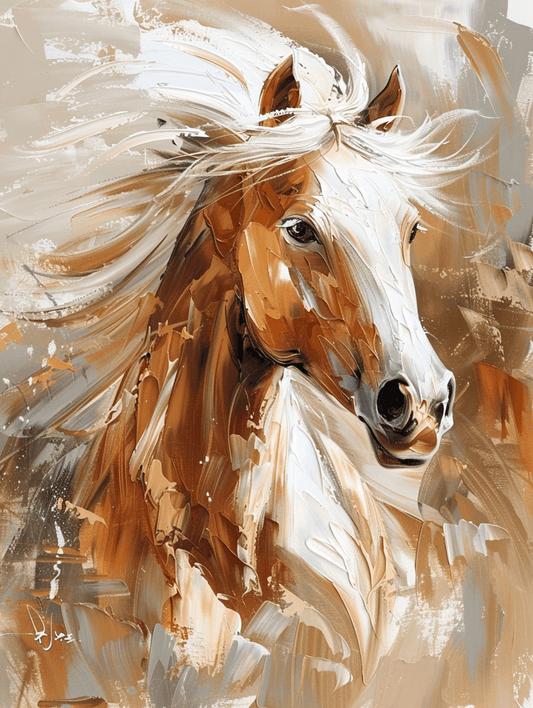 Premium Wandbild - Tiere | Abstraktes Öl-Gemälde braunes Pferd