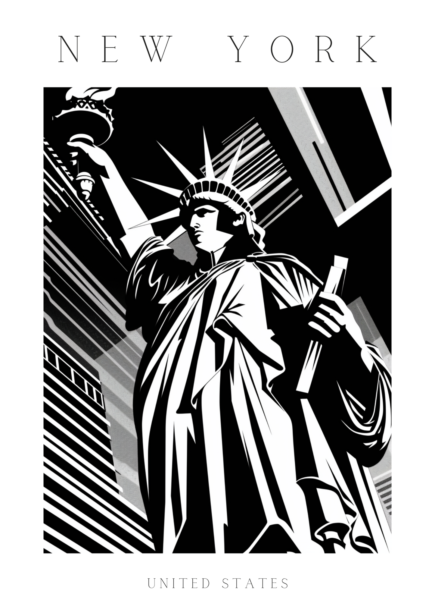 Poster - New York - Freiheitsstatue - schwarz-weiß Stadtposter 001