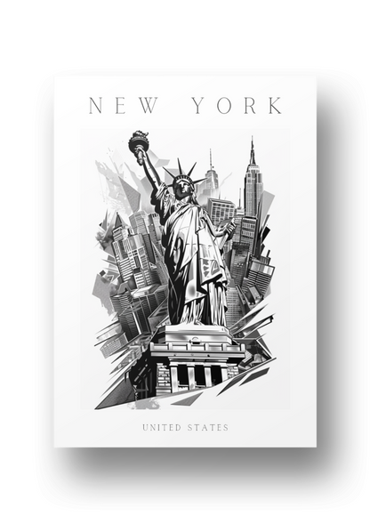 Poster - New York - Freiheitsstatue - schwarz-weiß Stadtposter 002