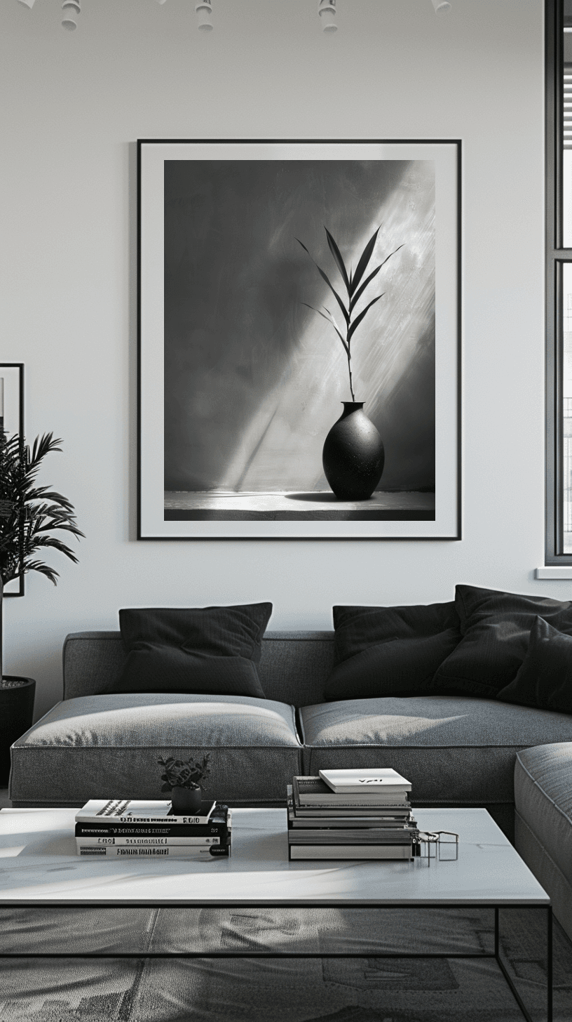 Wohnzimmer Wandbild - Scandinavian Style | Kunstwerk Vase in schwarz-weiß