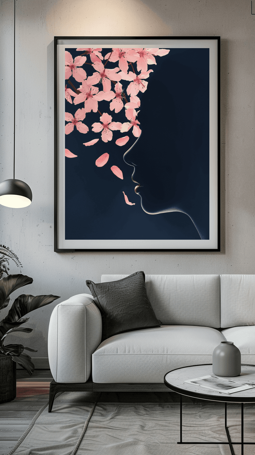 Wohnzimmer Wandbild - Abstrakt | Kunstwerk Blüten-Silhouette