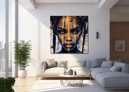 Premium Wandbild | abstract artwork of beautiful african woman with golden painting - Gilberto Morét