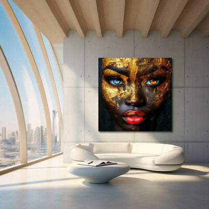 Premium Wandbild | abstract artwork of beautiful african woman with golden painting - Gilberto Morét