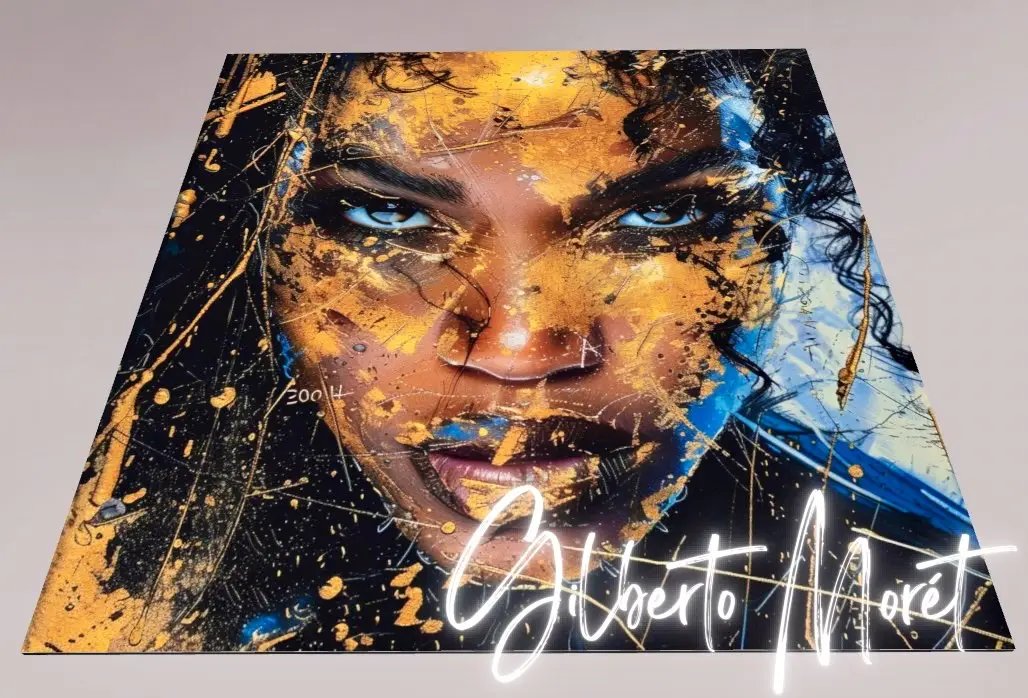 Premium Wandbild | abstract artwork of beautiful african woman with golden painting - Gilberto Morét