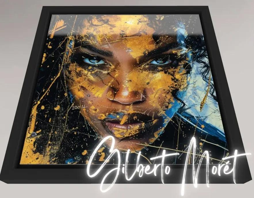 Premium Wandbild | abstract artwork of beautiful african woman with golden painting - Gilberto Morét