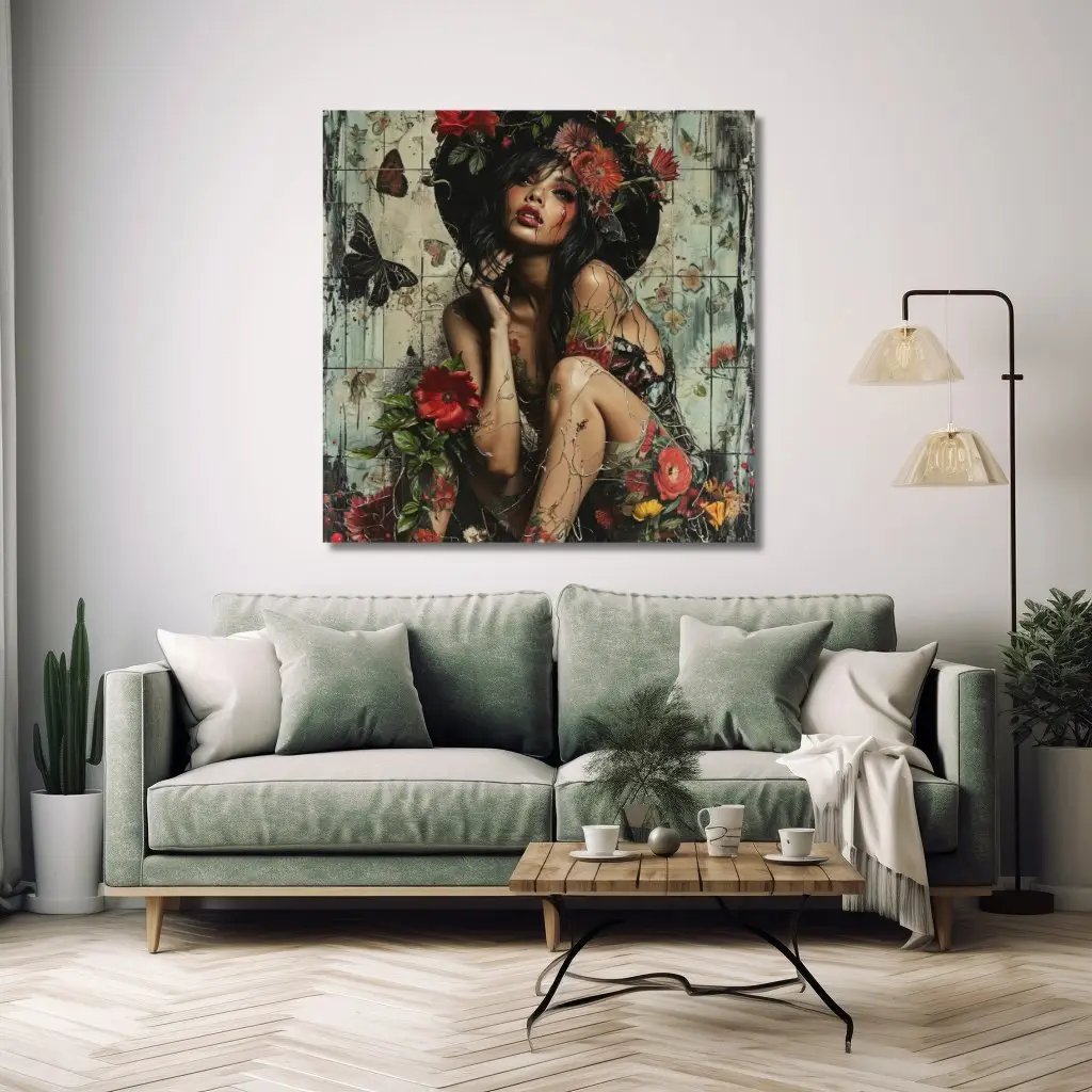 Premium Wandbild | portrait of woman with flowers - Gilberto Morét